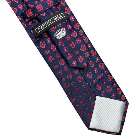 Countess Mara Silk Tie Mens Necktie Blue Red Geometric 57x3 Preppy - Picture 6 of 6